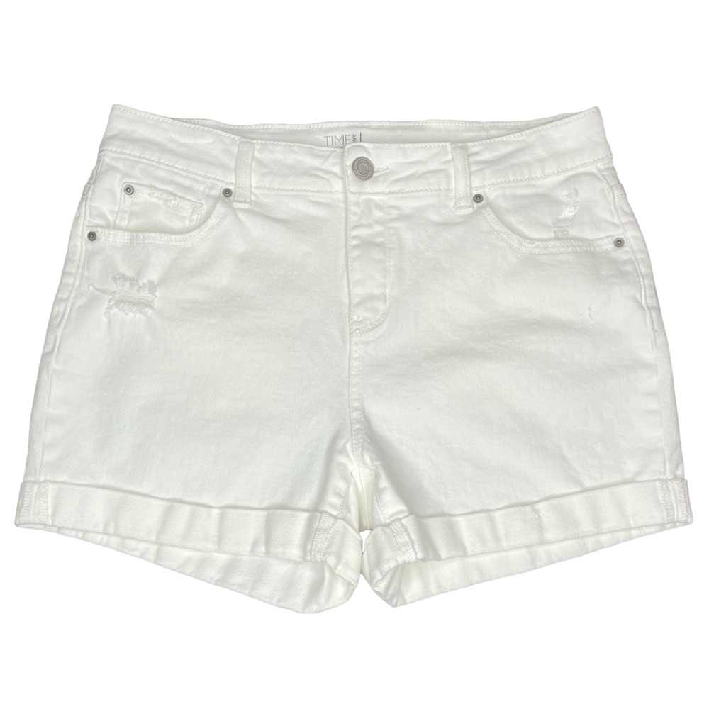 Time and Tru Higher Midrise Shorts White Cuff Hem Distressed 3.5" Inseam Size 10